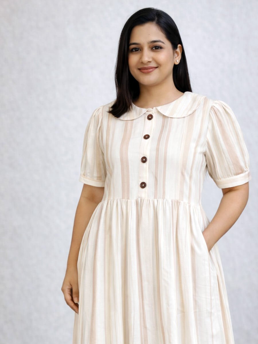 Half White Stripe Design Family Combo Woman Kurthi