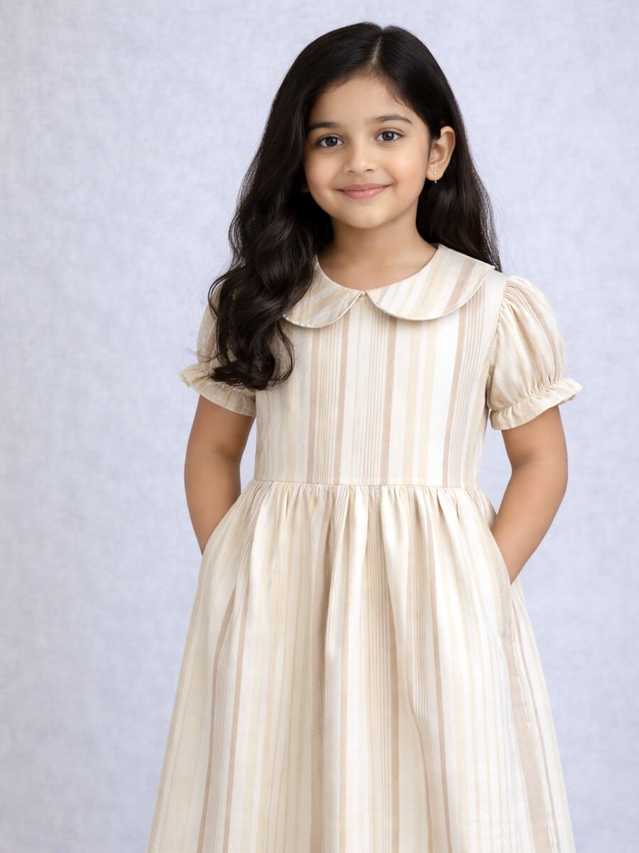 Half White Stripe Design Family Combo Girl Frock