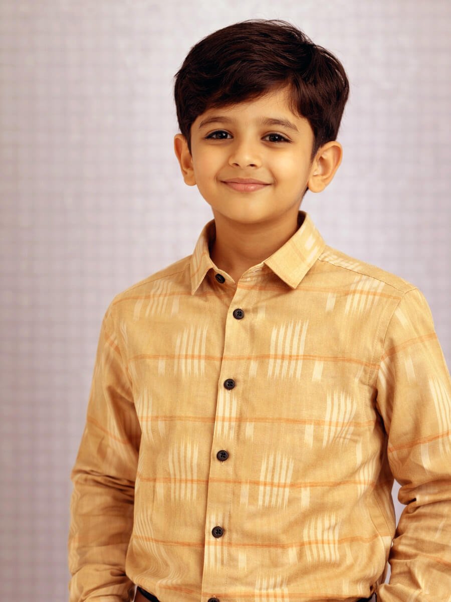 Sand Beige Ikat Family Combo Boy Shirt