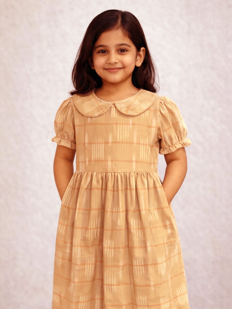 Sand Beige Ikat Family Combo Girl Frock