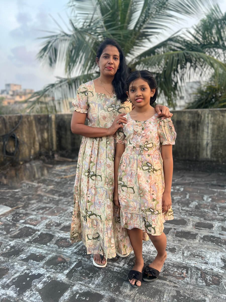 Green Yellow Silk Modal Floral Print Kuthi