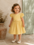 Yellow Based White Embroidered Print