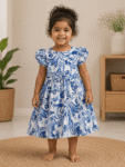 White Based Ink Blue Floral Graphic Print