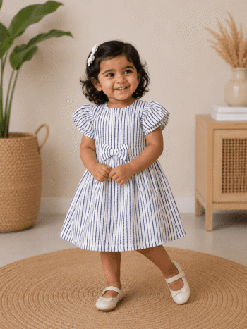 White Based Ink Blue Stripe Print