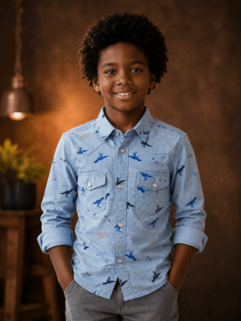 Sky Blue Oxford Dino print