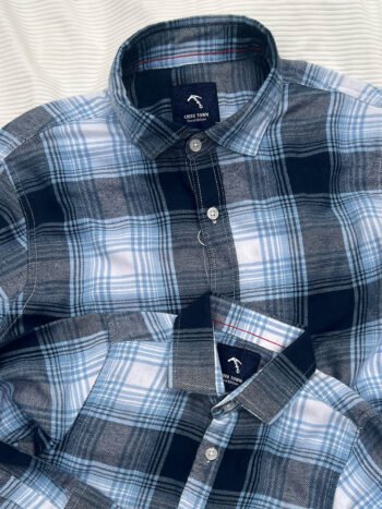Large-scale tartan ocean Blue flannel checked shirt