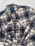 Cream and navy blue tartan plaid flannel shirt