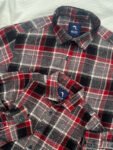 Bold red, black, and grey brushed checks shirt