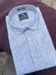 White base blue paisley motif