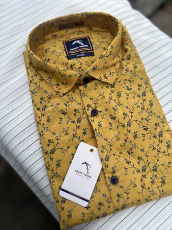 Dark yellow green floral print