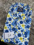 White with blue and yellow florals