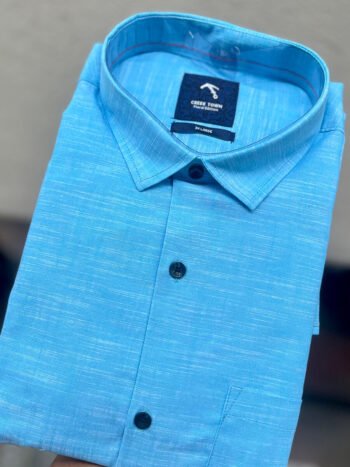 Sea blue linen weave print