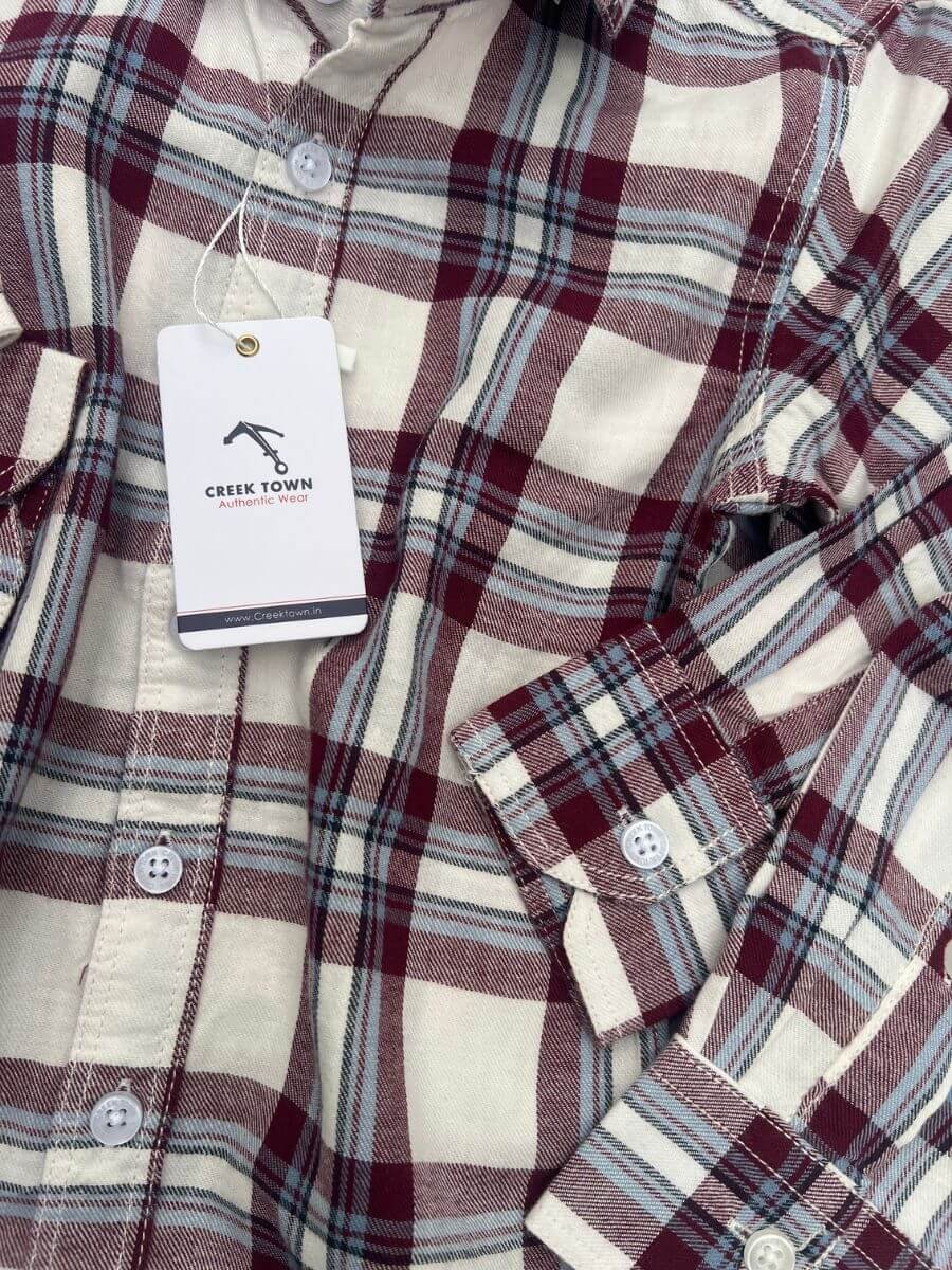 White and Maroon Big Checks - Dad Shirt