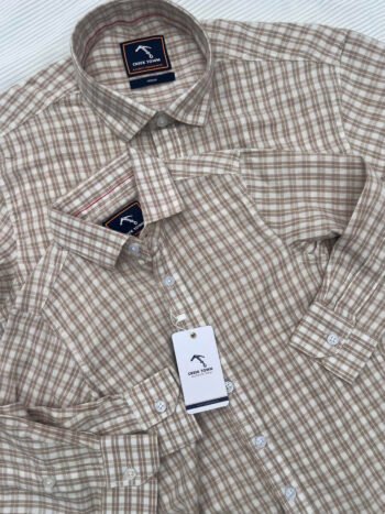 Beige and Half White Checked Shirt